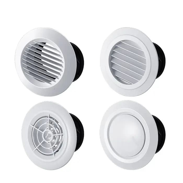Grilles de ventilation murales réglables de diverses formes (75/100/125/150/200 mm) pour conduits ronds et soupapes d'extraction d'air
