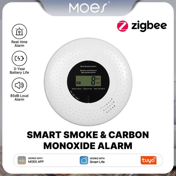Détecteur de fumée et de monoxyde de carbone intelligent MOES Tuya Zigbee