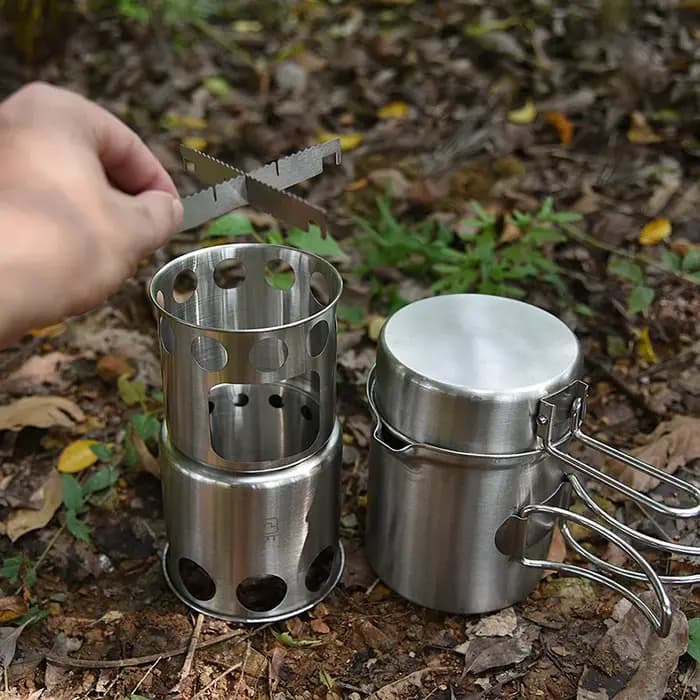 Camping petit poêle à bois en acier Portable bricolage fendu solide esprit