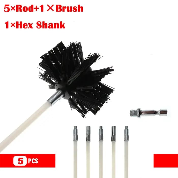 Kit de brosses pour nettoyage de cheminée avec têtes de brosse de 4 pouces et tiges extensibles flex