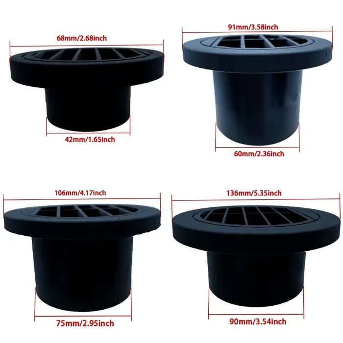 Connecteur de conduit de chauffage au diesel rotatif Noir Plat rond Sortie d'aération pour voiture camion fourgon camping-car - Tailles 42mm 60mm 75mm 90mm