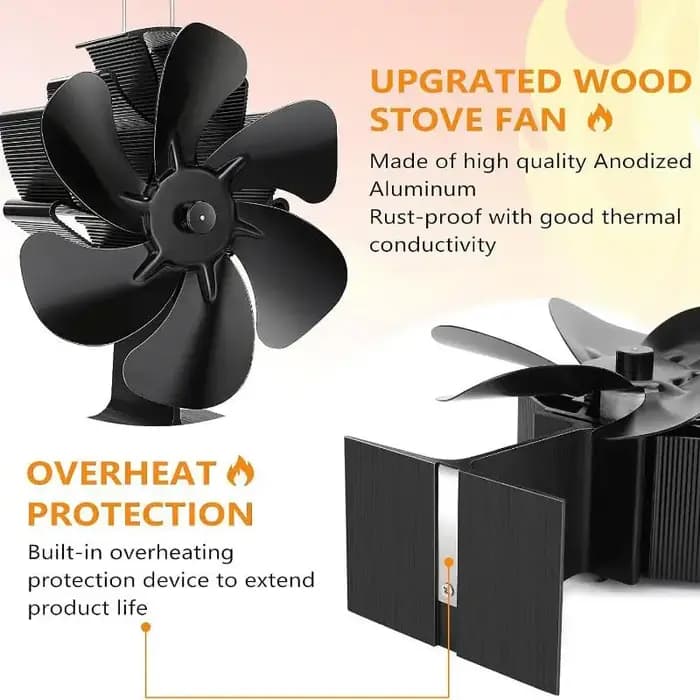 Ventilateur de foyer auto-alimenté à 6 pales pour poêle à bois