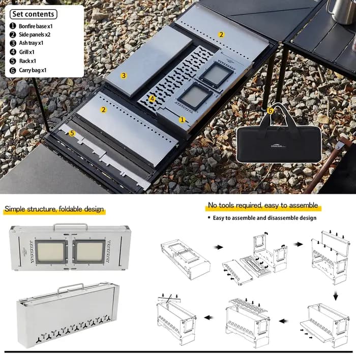 Soomloom Portable 0.5 unité feu de camp fosse en acier inoxydable poêle à bois pour tente cuisson barbecue chauffage extérieur cheminée multi-usage
