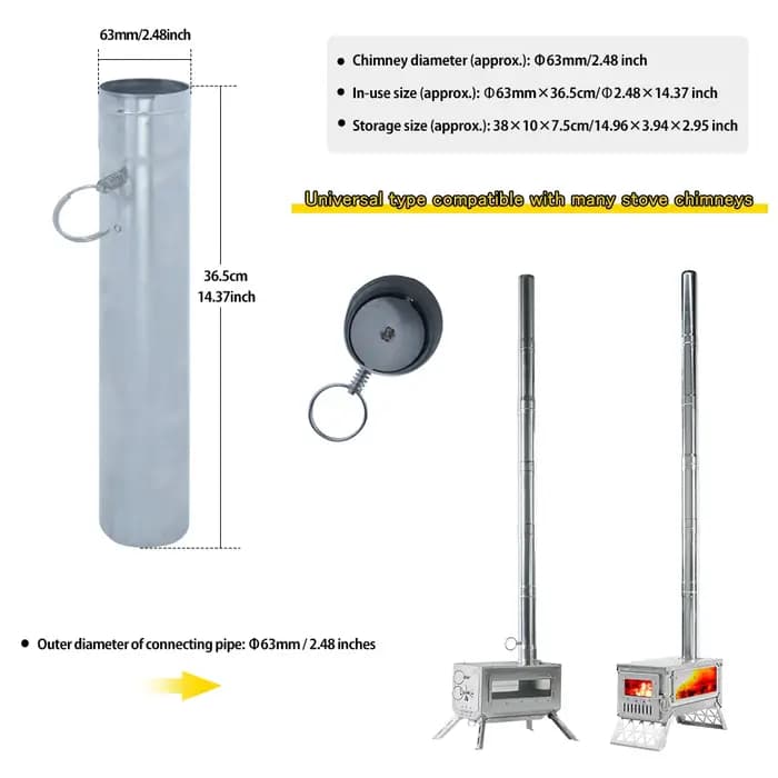 Tuyau de cheminée en acier inoxydable Soomloom avec amortisseur-accessoires de poêle à bois