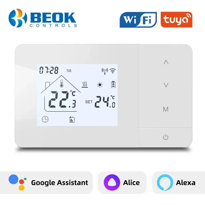 Beok Tuya Thermostat de chauffage par batterie Wifi régulateur de température de chauffage/refroidissement pour chaudière à gaz fonctionne avec Google Home Alexa