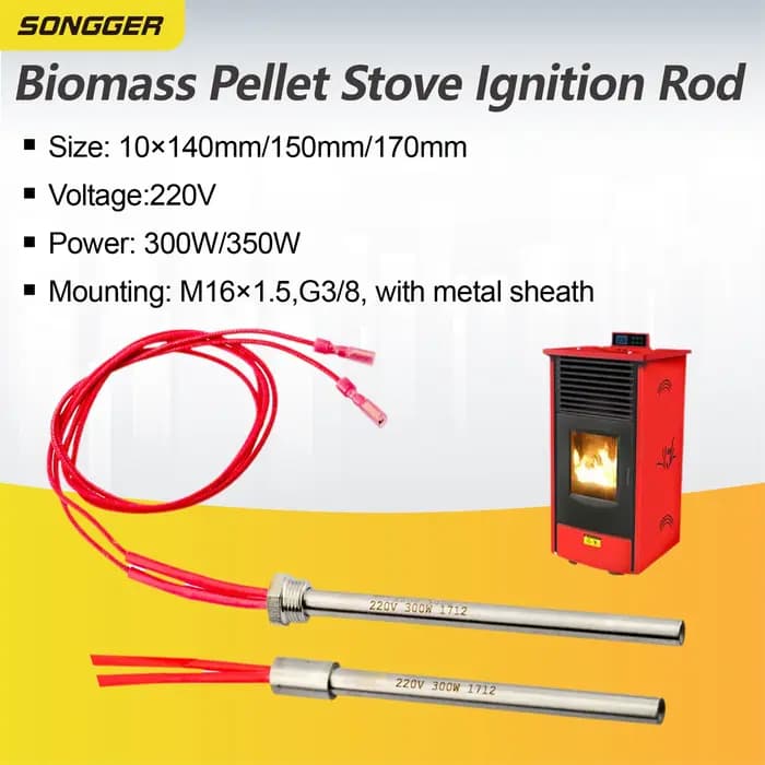 Tige d’Allumage BST-107-01 220V 300W 350W pour Poêle à Granulés Biomasse Chauffage Cheminée Acier Inoxydable Allumage Rapide Haute Température Montage à Vis