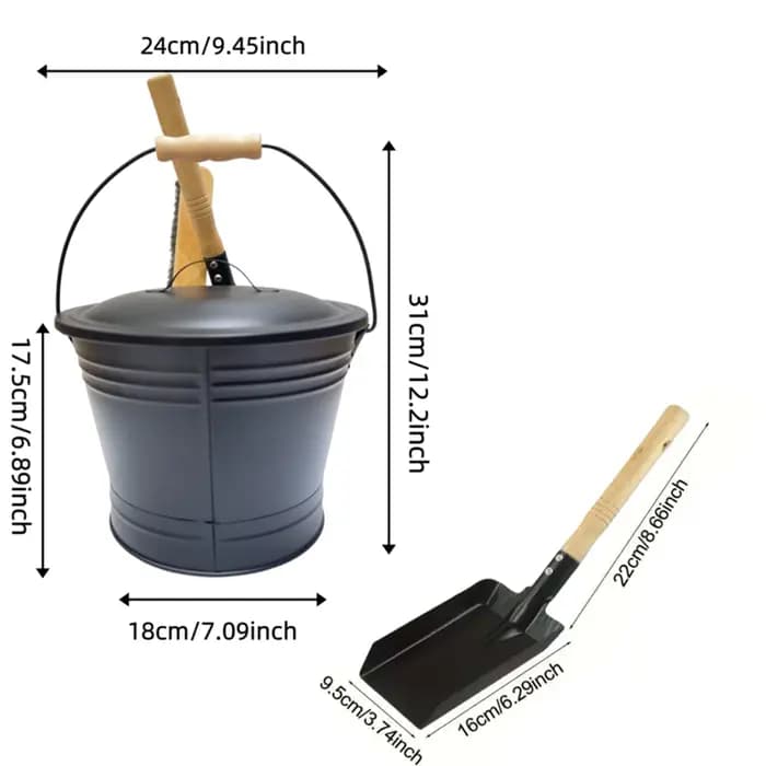 1 ensemble de seau à cendres en fer avec couvercle, gants de pelle, sac de pelle, outils de cheminée