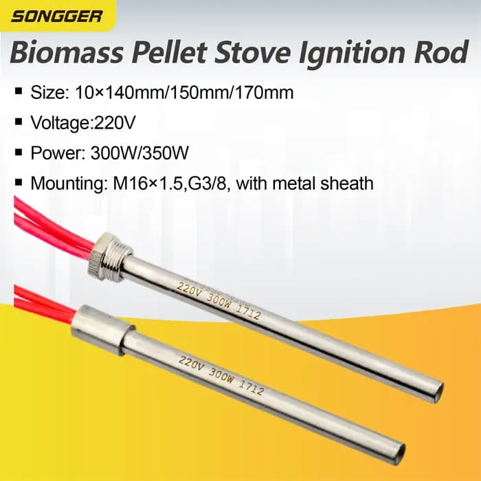 Tige d’Allumage BST-107-01 220V 300W 350W pour Poêle à Granulés Biomasse Chauffage Cheminée Acier Inoxydable Allumage Rapide Haute Température Montage à Vis