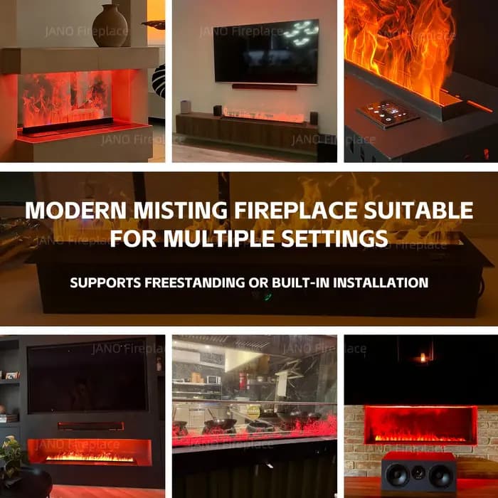 Cheminée à vapeur d'eau encastrée électrique avec flammes 3D colorées réglables
