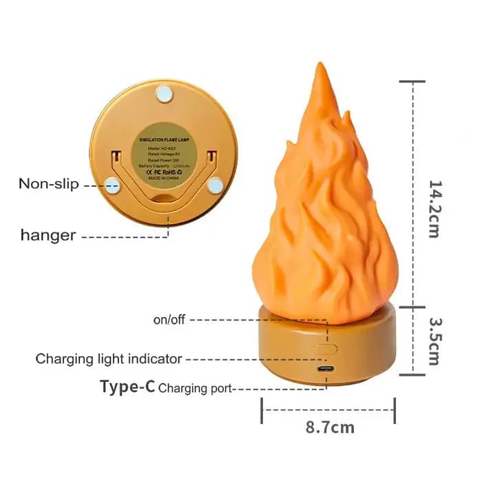 Lampe faux feu suspendue 3D, Rechargeable, veilleuse confortable, 3 modes d'éclairage, fausses bougies de cheminée pour décoration de Patio d'appartement