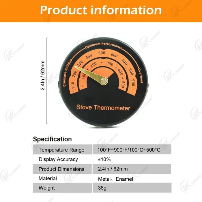 Thermomètre magnétique pour poêle à bois et poêle à granulés
