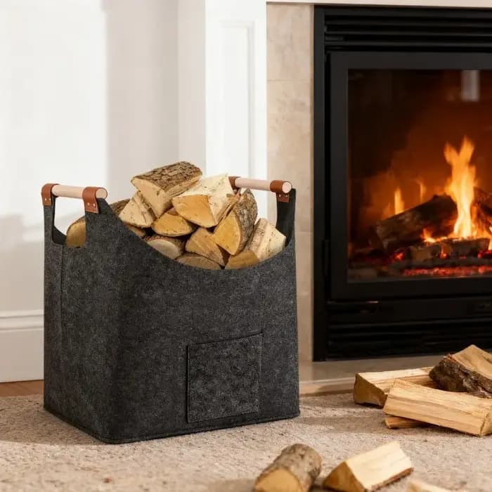 Panier de rangement pour bois de chauffage extra large – Support pliable en feutre robuste avec poignées renforcées