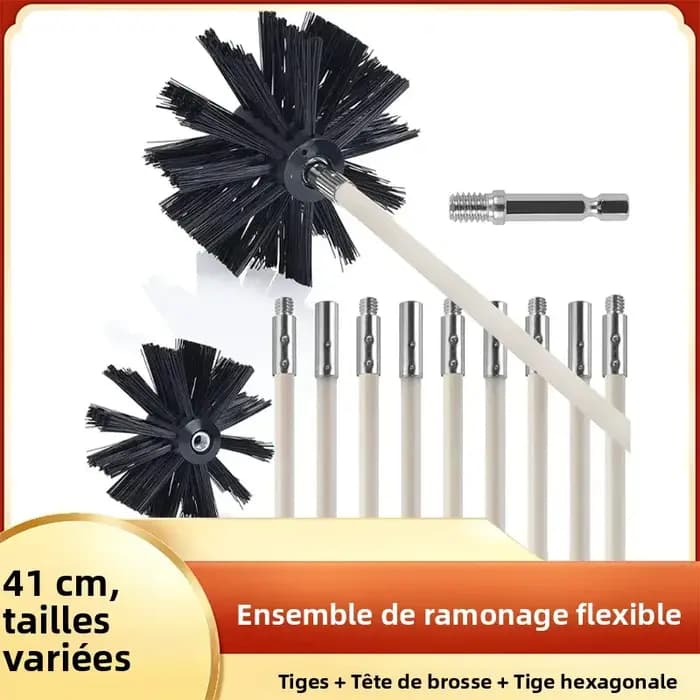 Kit de nettoyage de cheminée flexible de 1 à 37 pièces