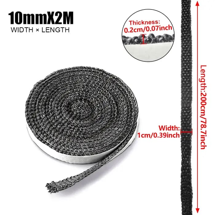 Corde auto-adhésive noire pour poêles plates, 2m/3m, en fibre de verre, pour cheminée, porte, cordon