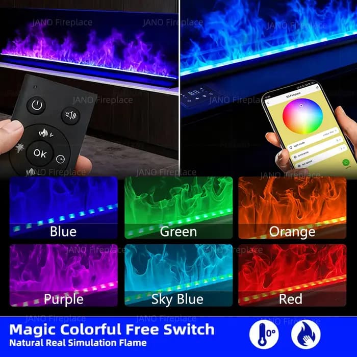 Cheminée à vapeur d'eau encastrée électrique avec flammes 3D colorées réglables