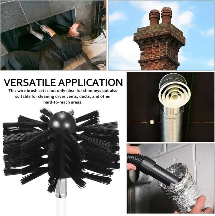 Kit de brosses flexibles pour cheminée avec têtes de brosse de 4 pouces et tiges extensibles