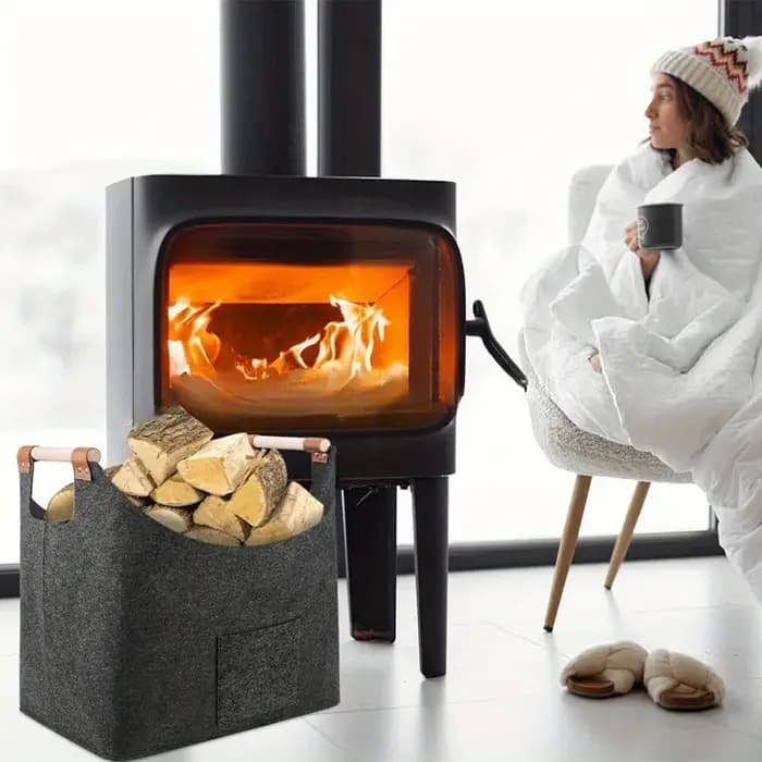Panier de rangement pour bois de chauffage extra large – Support pliable en feutre robuste avec poignées renforcées