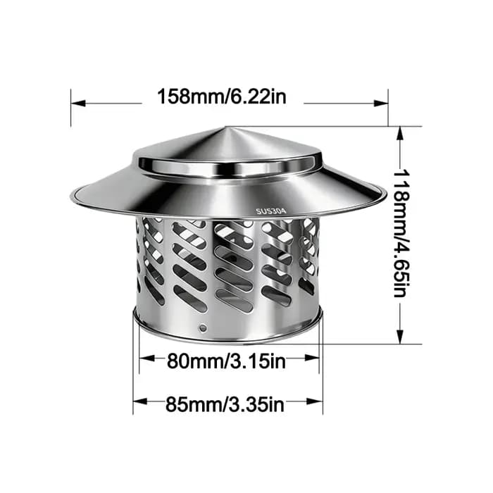 Capot de cheminée durable en acier inoxydable 80/110/160/200 mm, couvercle de toit multifonctionnel
