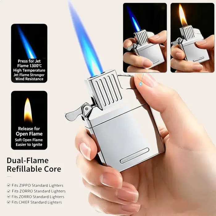 Insert de gaz métallique 2-en-1 à flamme douce et coupe-vent pour pièces de rechange de briquet Zorro Zippo Chief