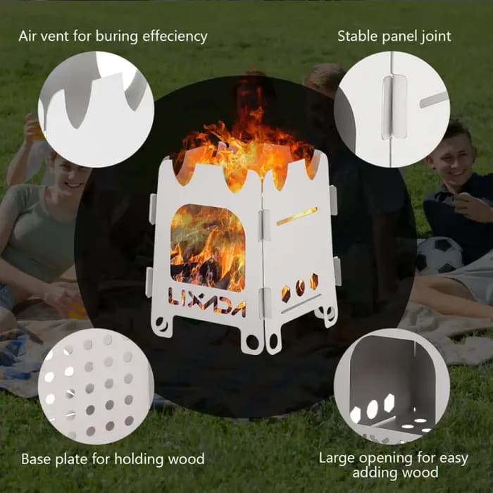 Vexada-Poêle à bois pliable ultraléger en titane et acier inoxydable