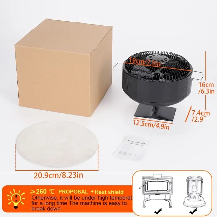 Ventilateur de poêle noir silencieux autoportant, distribution de chaleur efficace, 5 lames, 62, che